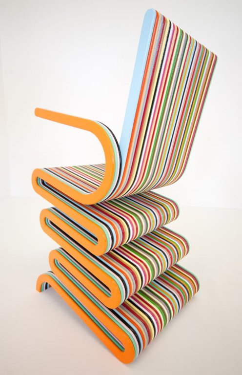 Colorful Striped Chair Of Lacquered Beech