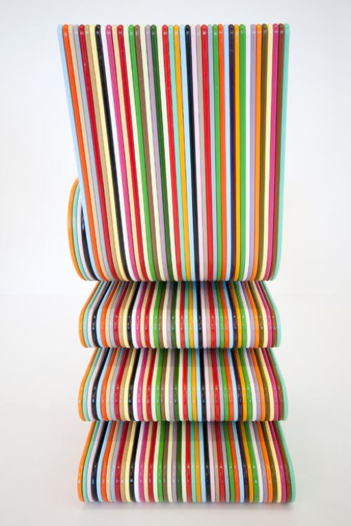 Colorful Striped Chair Of Lacquered Beech