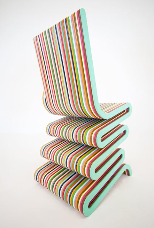 Colorful Striped Chair Of Lacquered Beech