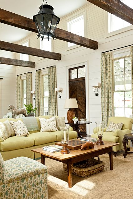 Comfy Farmhouse Living Room Designs To Steal Exposed beams and lots of windows make any room filled with warmths and happiness.