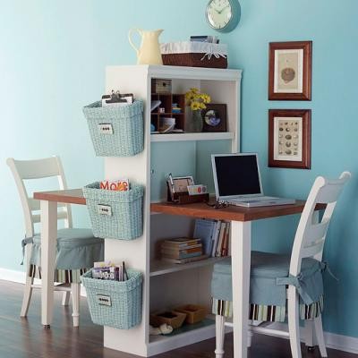Compact home office design for two people.