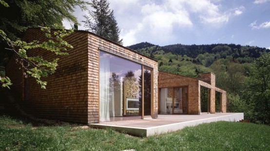 Concrete House Covered With Larch Shingles