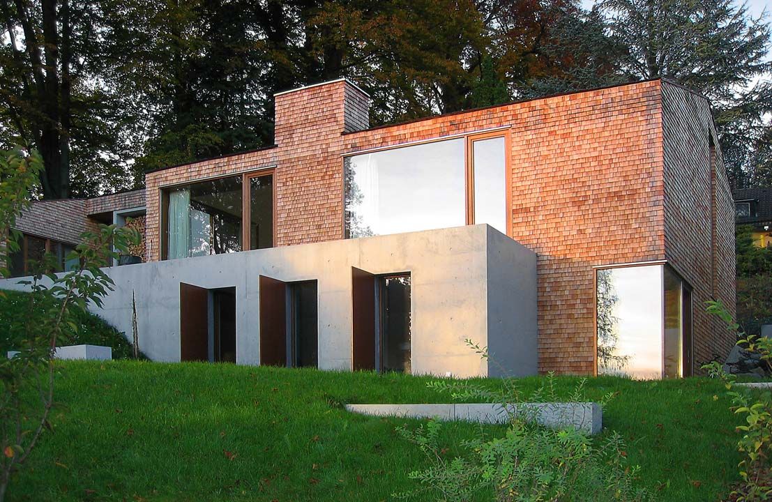 Concrete House Covered With Larch Shingles
