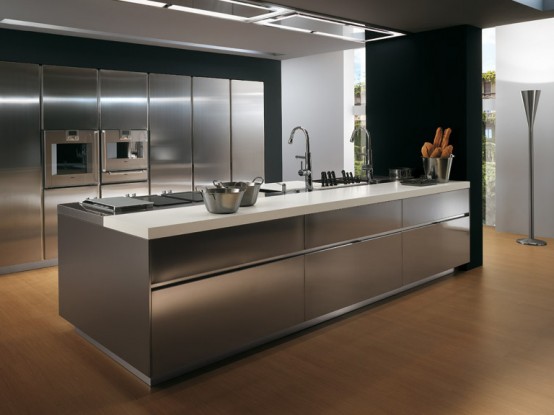 Contemporary Stainless Steel Kitchen Cabinets - Elektra Plain Steel by  Ernestomeda - DigsDigs