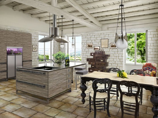 Contemporary Kitchen With Rustic Design by TOYO