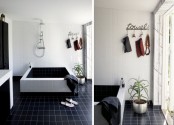 Cool Black And White Bathroom Design With Huge Custom Made Bathtub