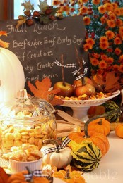 decorate your fall kitchen with bright faux pumpkins or gourds, it’s a durable and non-expensive idea