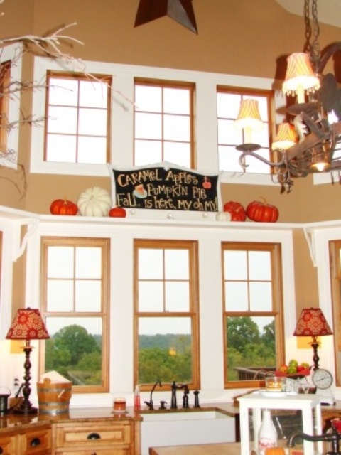 large faux pumpkins and a chalkboard sign for accenting a shelf in the kitchen large faux pumpkins and a chalkboard sign for accenting a shelf in the kitchen