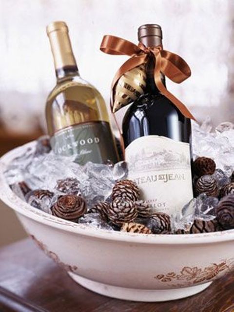 style your fall party drink bucket with ice and pinecones to make it wilder and more rustic