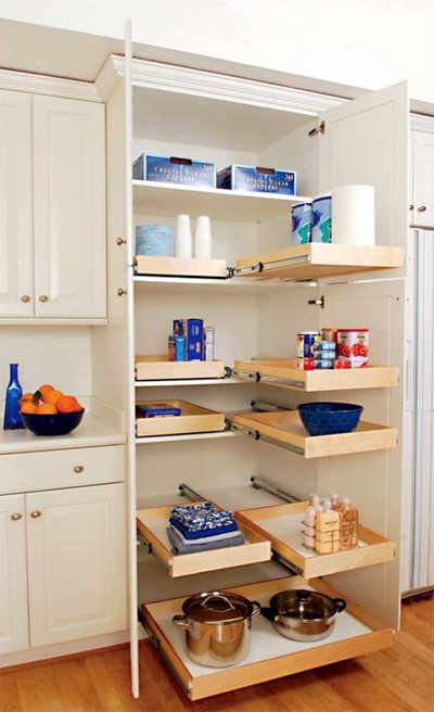 a mini pantry with drawers for storing some stuff is a cool idea with much functionality