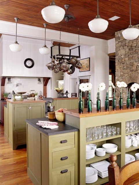 an open storage kitchen island and an additional mini cabinet to accommodate as much as possible