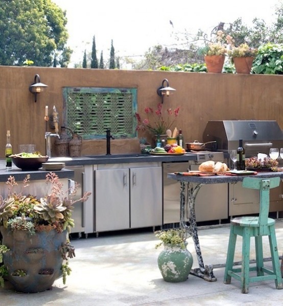 Stainless steel is a perfect material for outdoor kitchen cabinets.