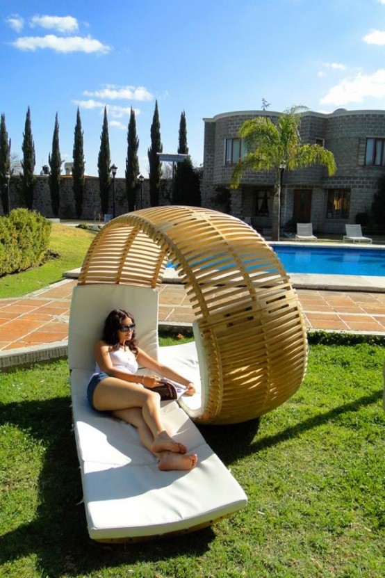 a unique swirling double lounger made of plywood is a cool modern idea that catches an eye and looks super bold