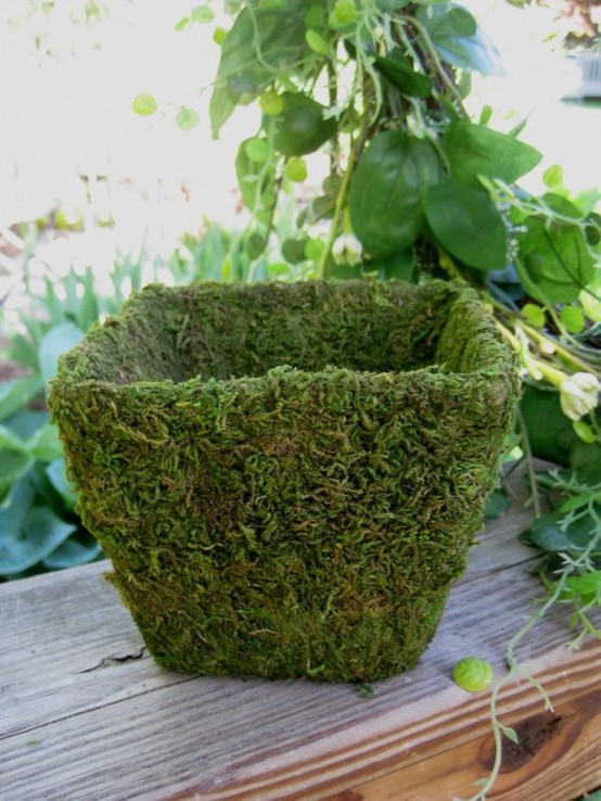 such a moss covered bowl can be used for creating spring centerpieces and arrangements