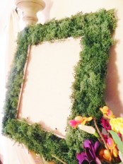 cover an artwork or a mirror with moss to make it look more spring-like and outdoorsy