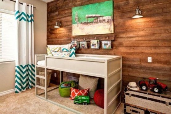 IKEA Kura bed in a rustic kids room