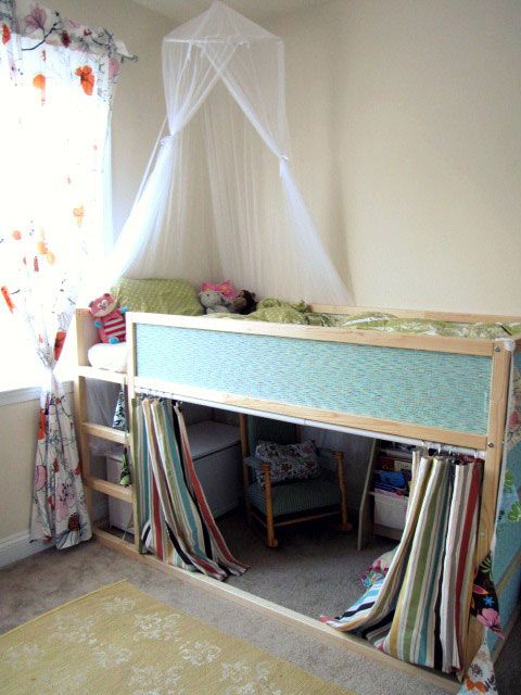  IKEA Kura bed hack with a wallpaper and a canopy