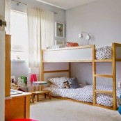 Natural-looking IKEA Kura bed in a kids room