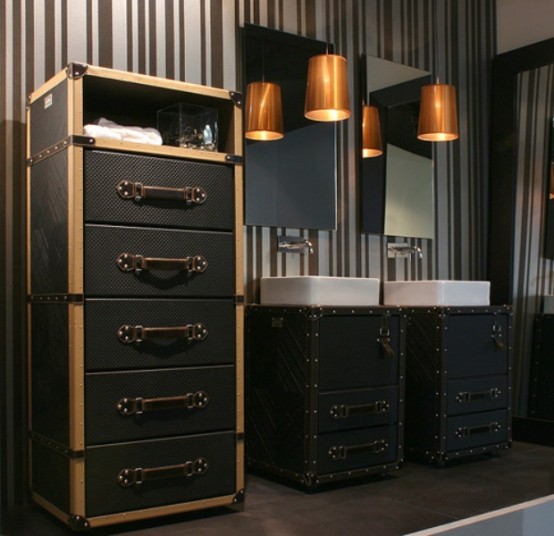 Cosmopolitan Style Bathroom With Suitcases