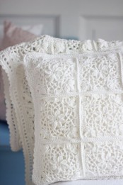 airy white crocheted pillow covers are lovely for styling your space, they can make your room more vintage and extremely cute