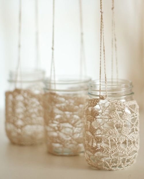 airy neutral crochet covers for jar candleholders are amazing to make your shabby chic space cool and lovely