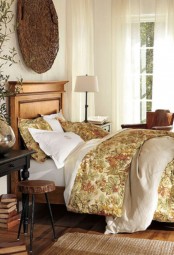 a neutral fall bedroom done with beige, muted shades and touches of brown here and there