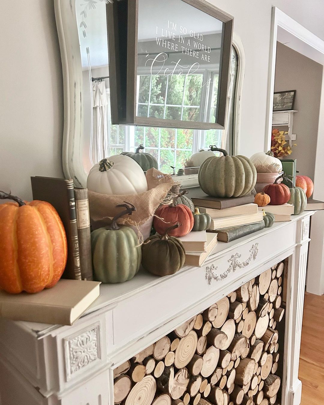 bright orange side tables, pillows and curtains will add fall flavor to the space decor