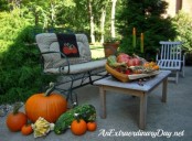 Patio Seating Pluped With Pumpkins