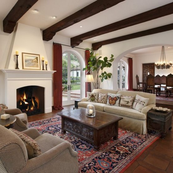 Cozy Living Room Designs With Exposed Wooden Beams
