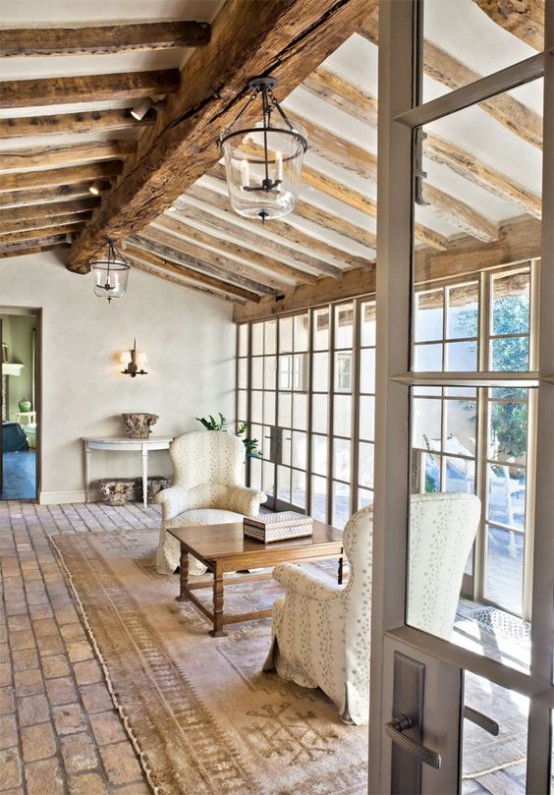 Cozy Living Room Designs With Exposed Wooden Beams