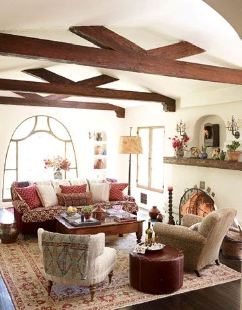 Cozy Living Room Designs With Exposed Wooden Beams