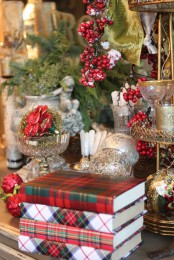 books wrapped with plaid paper will easily become part of your holiday decor adding a book-loving feel to it