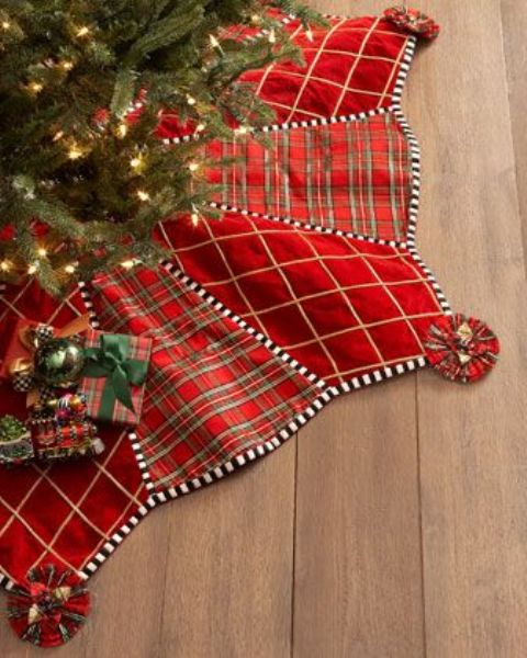 a bright plaid Christmas tree skirt is a colorful and bold accessory that will add chic to your Christmas tree style