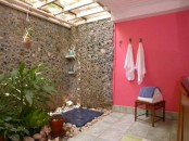 Creative Bathroom With A Pink Wall