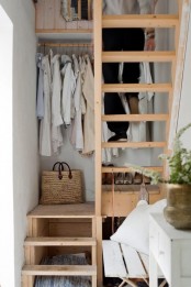 store shoes and clothes on the stairwells, under the stairs and over the stairwell – use each inch of space to allocate your things