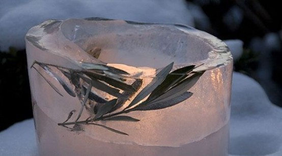 an ice luminarie with leaves is a lovely idea for a garden, it will feel and look organic and very relaxed