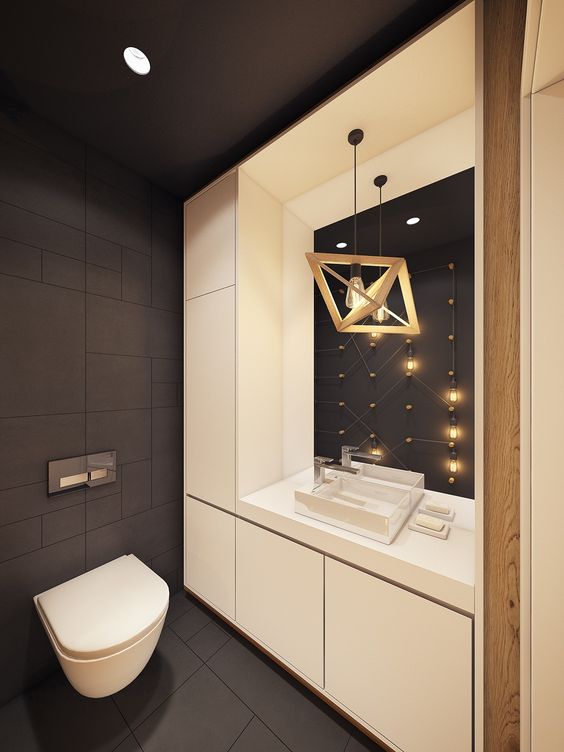 a statement geometric pendant lamp of wood with a bulb inside will brign a modern and natural feel to the space