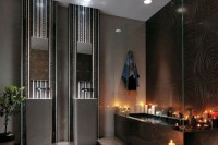 built-in ceiling lights are great for a modenr bathroom, they don’t take any space and look edgy