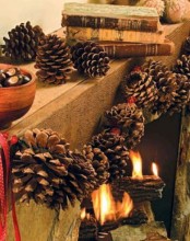 a cool garland of large pinecones and berries cna be a nice solution for the fall and winter, hang it anywhere you want