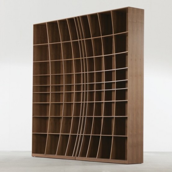 Creative Sculptural Bookcase In Two Halves DigsDigs