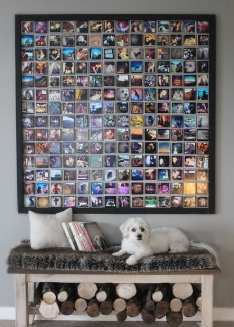 an Instagram wall photo display in a large frame is a cool idea for any space and is always in trend