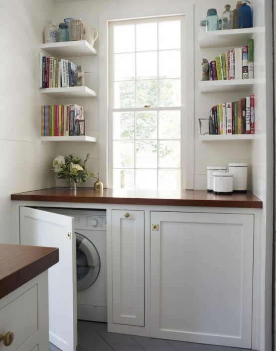 Create a practical laundry space in an awkward corner.