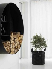 a stylish modern firewood storage unit attached to the wall can also have some shelves for displaying objects