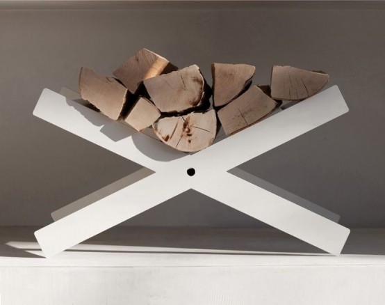 a trestle white metal stand is a cool minimalist idea for indoors or outdoors and will match many spaces
