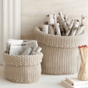 crochet baskets can be used for storing anything, from firewood to other stuff and in every space