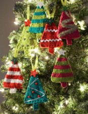 colorful knit Christmas tree ornaments with beads and stars are amazing for adding a bit of color to the tree and will make it cozy and lovely