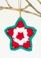 a colorful green, white and red star Christmas ornament is a pretty idea for decorating your Christmas tree and not only