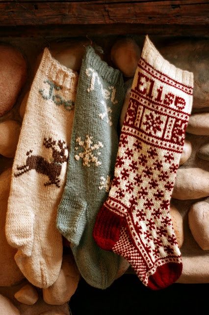 bright knit stockings like these ones are amazing to decorate your Christmas  mantel or some other place and you may personalize each of them knitting yourself