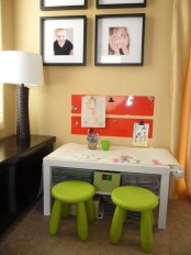 bright neon green IKEA Mammut stools will add a bold touch of color and brighten up the kids’ space
