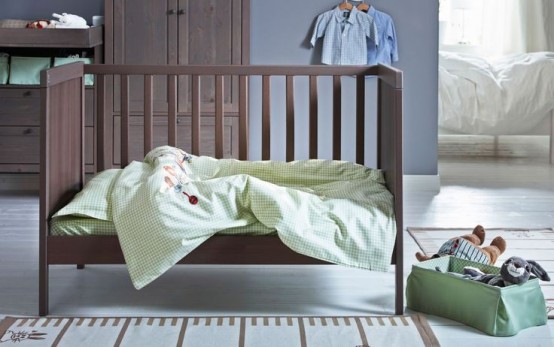 a dark shaded Sundvik crib can be easily paired with greens, it's amazing for rustic and just relaxed nurseries